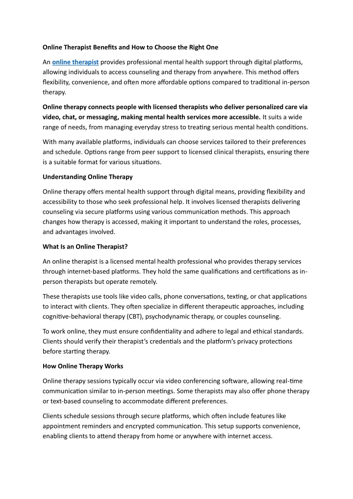 PPT - Online Therapist Benefits and How to Choose the Right One PowerPoint Presentation - ID:14407205