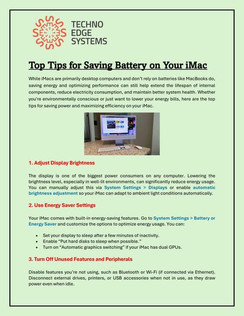 Top Tips for Saving Battery on Your iMac | PDF