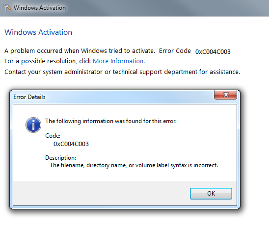 Windows 10 activation error code 0xC004C003 -Support for Office products