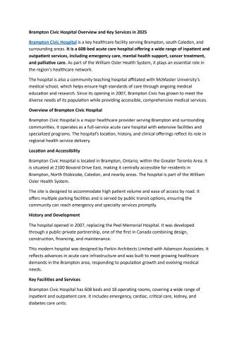 Brampton Civic Hospital Overview and Key Services in 2025