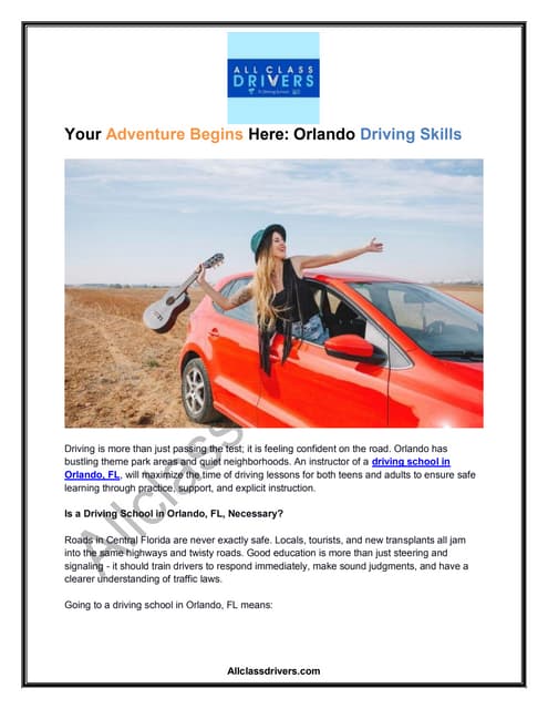 Your Adventure Begins Here: Orlando Driving Skills | PDF