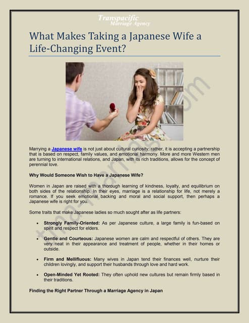 What Makes Taking a Japanese Wife a Life-Changing Event? | PDF