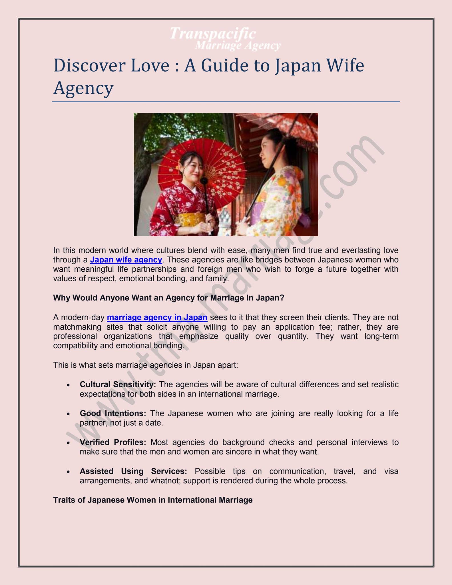 Discover Love : A Guide to Japan Wife Agency