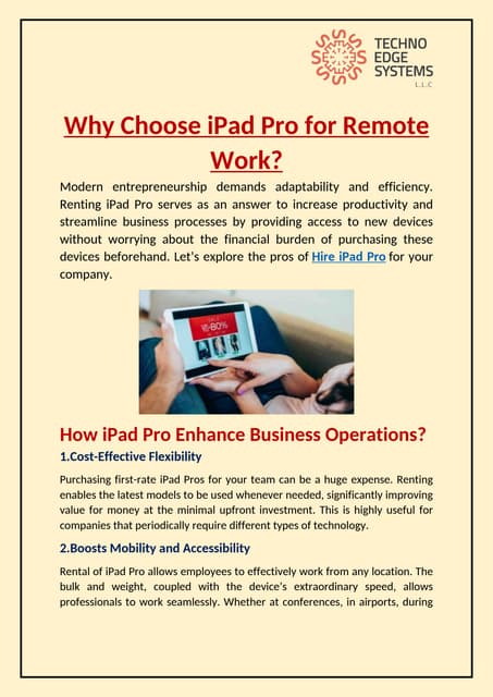 Why Choose iPad Pro for Remote Work from Best Rental Companies. | PDF