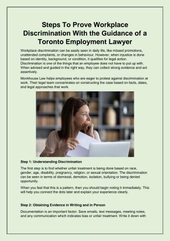 Steps To Prove Workplace Discrimination With the Guidance of a Toronto Employment Lawyer