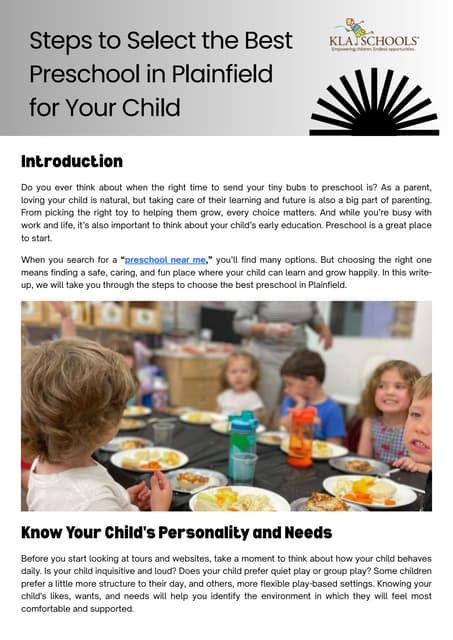 Steps to Select the Best Preschool in Plainfield for Your Child