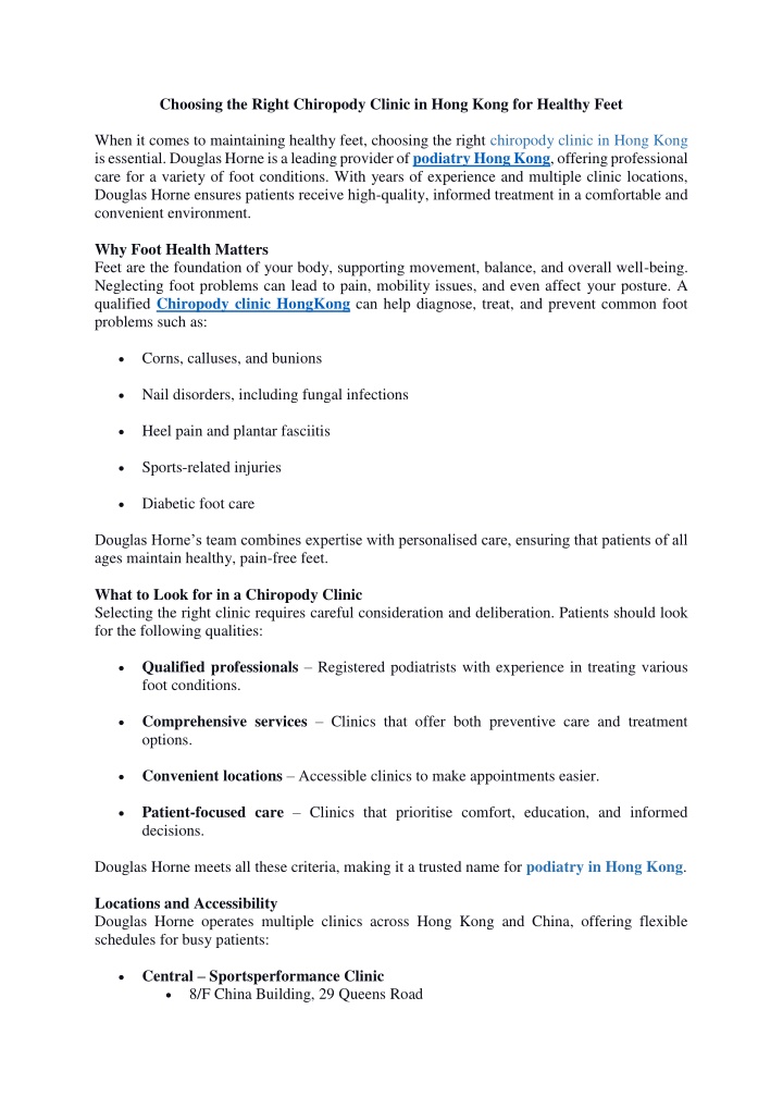 PPT - Choosing the Right Chiropody Clinic in Hong Kong for Healthy Feet PowerPoint Presentation - ID:14558798