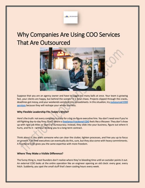 Why Companies Are Using COO Services That Are Outsourced | PDF