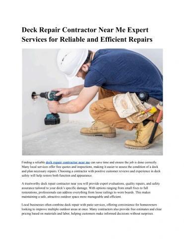 Deck Repair Contractor Near Me Expert Services for Reliable and Efficient Repairs