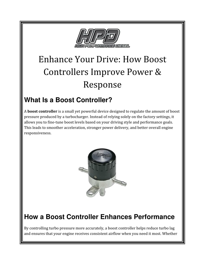 PPT - Enhance Your Drive How Boost Controllers Improve Power & Response PowerPoint Presentation - ID:14651022