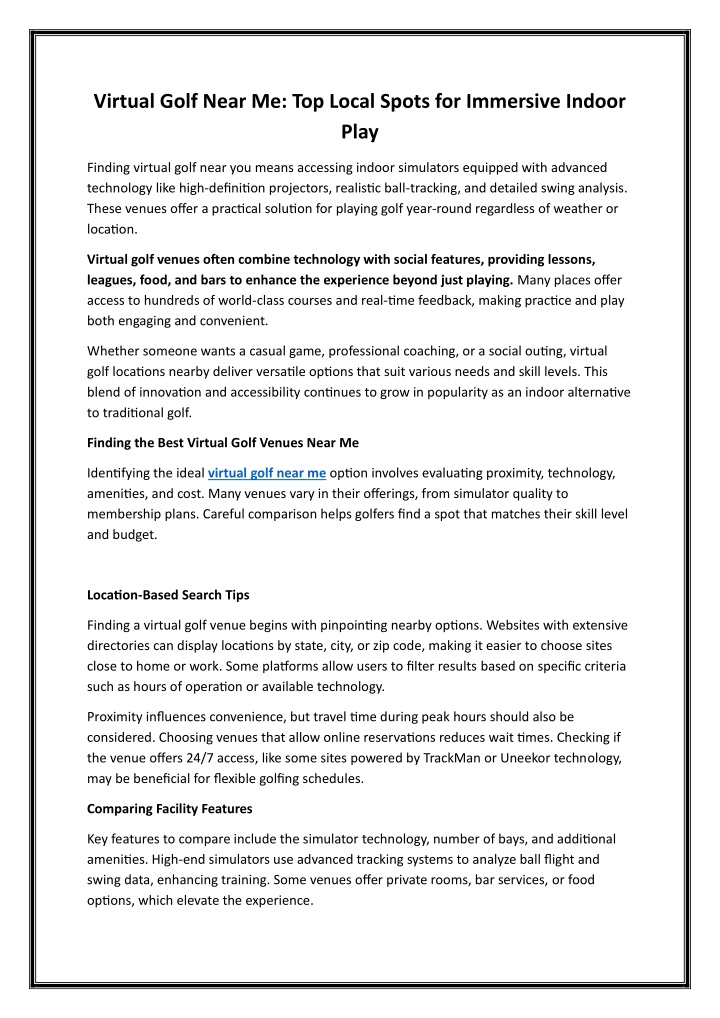 Virtual Golf Near Me: Top Local Spots for Immersive Indoor Play