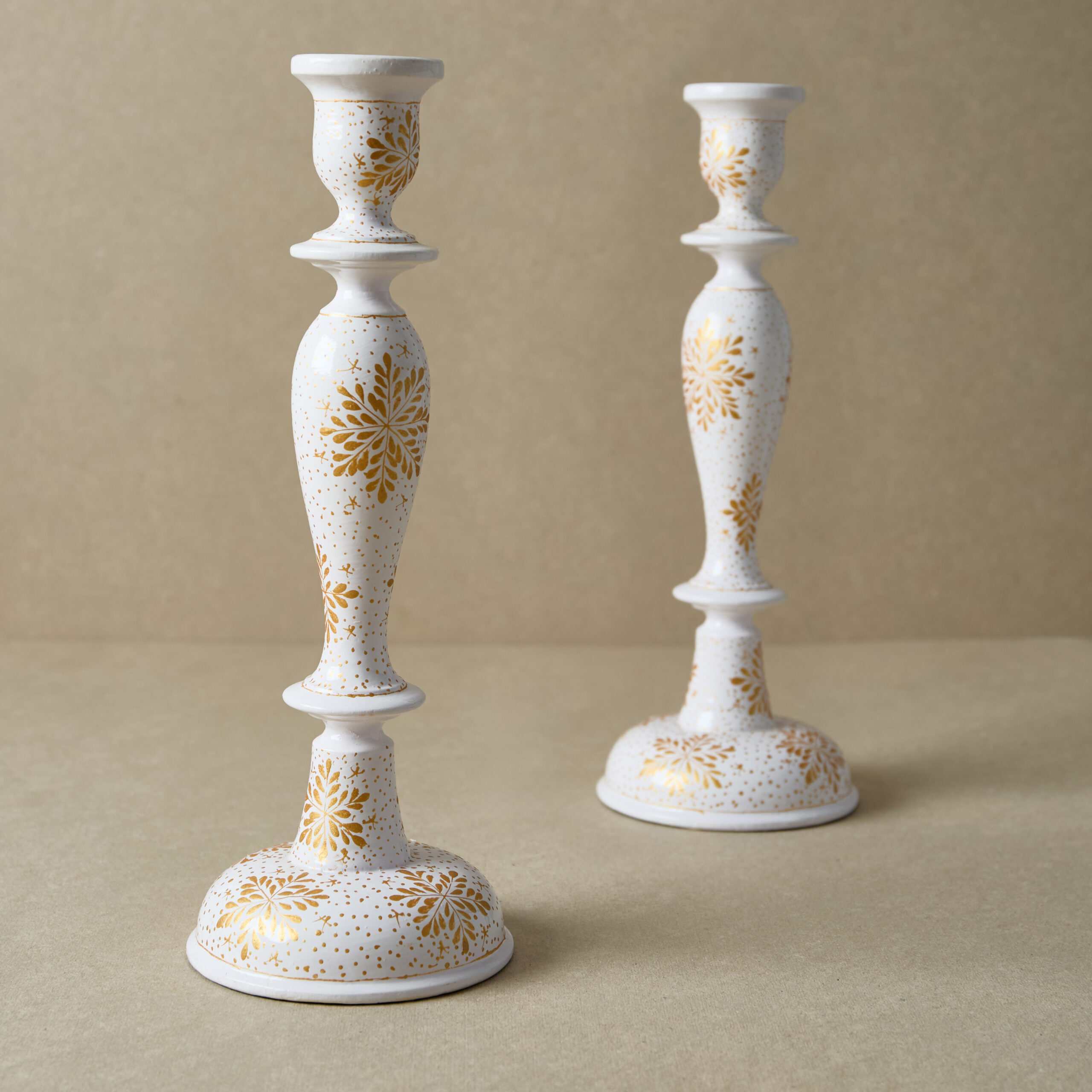 White & Gold Christmas Snow Flake | 12" Candle Stick Holder - Dalit Goods Co