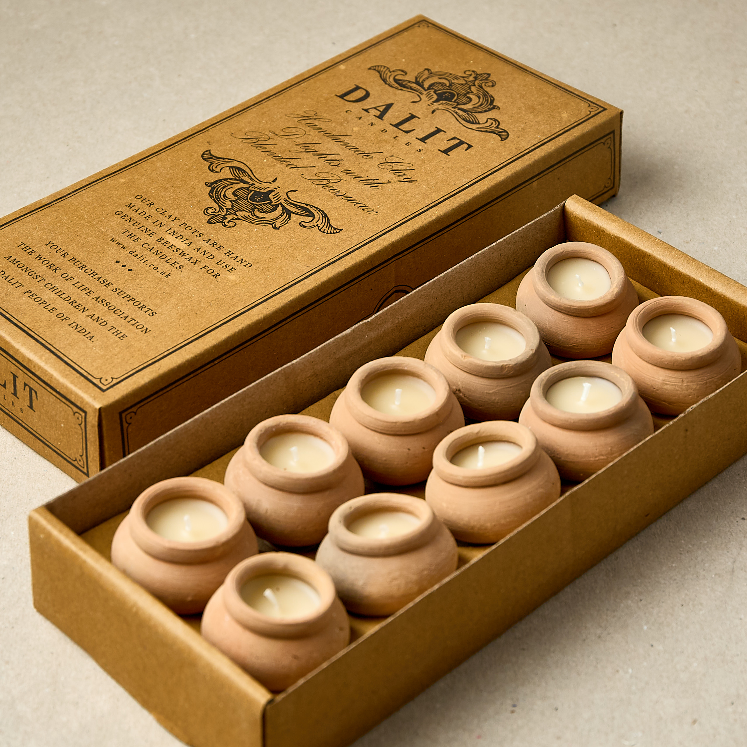 Rahul | Original Lavender Scent - Box of 10 D'light Terracotta Dalit Candles - Dalit Goods Co