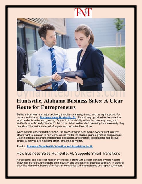 Business Sales Huntsville, AL: A Clear Path for Business Owners | PDF
