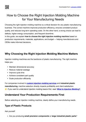 How to Choose the Right Injection Molding Machine for Your Manufacturing Needs