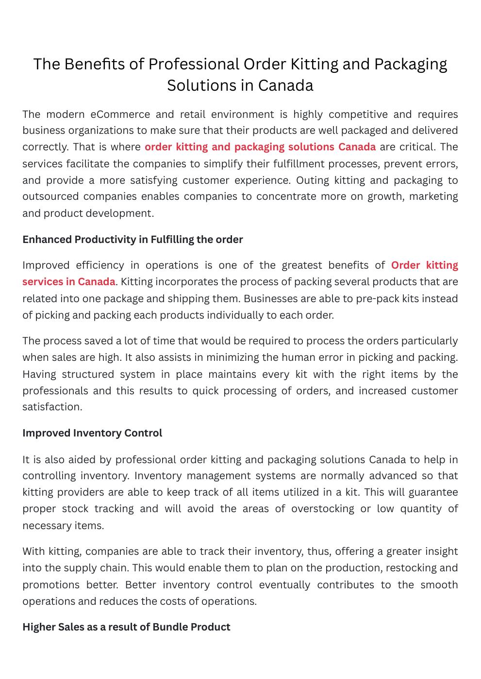 The Benefits of Professional Order Kitting and Packaging Solutions in Canada