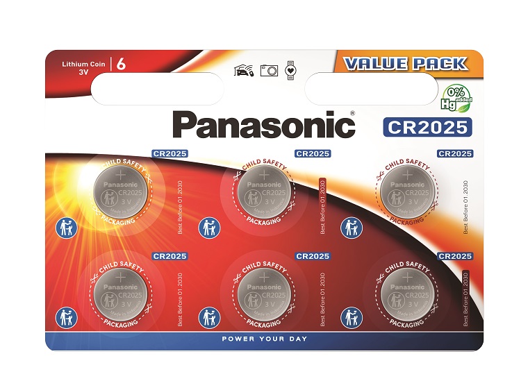 Panasonic CR2025 Button Battery, 3V, 20mm Diameter | CR2025L/6BP | ET24166997 | Enrgtech LTD