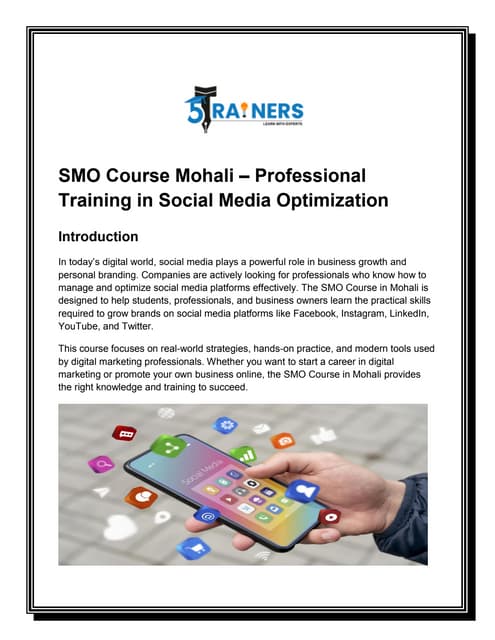 SMO Course Mohali Professional Training in Social Media Optimization. | PDF