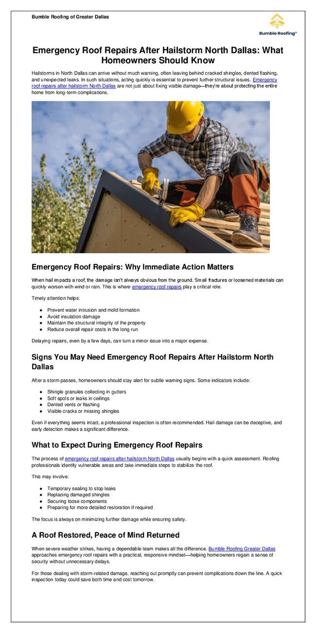 Emergency Roof Repairs After Hailstorm North Dallas - What Homeowners Should Know | PDF Host