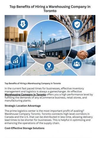 Top Benefits of Hiring a Warehousing Company in Toronto