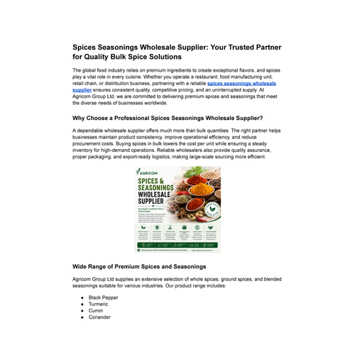 Premium Spices Seasonings Wholesale Supplier for Global Food Businesses