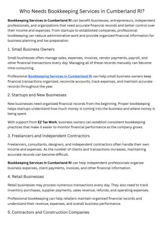 Who Needs Bookkeeping Services in Cumberland RI