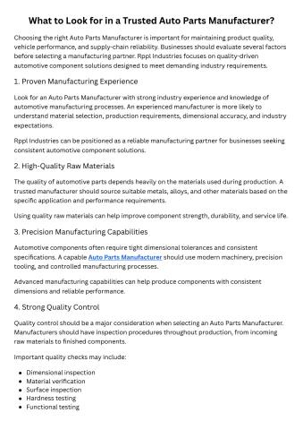 What to Look for in a Trusted Auto Parts Manufacturer