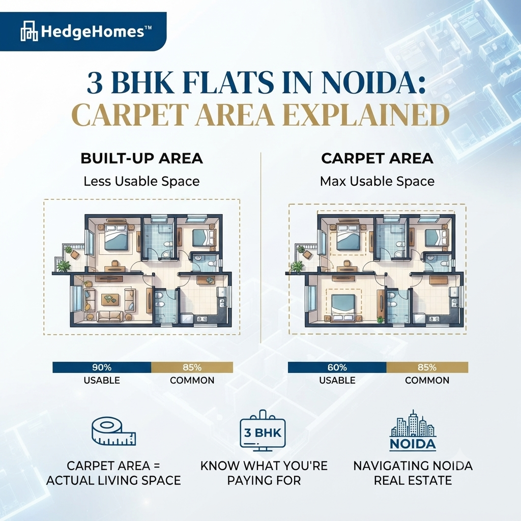 3 BHK Flats in Noida: Understand the difference between Carpet Area