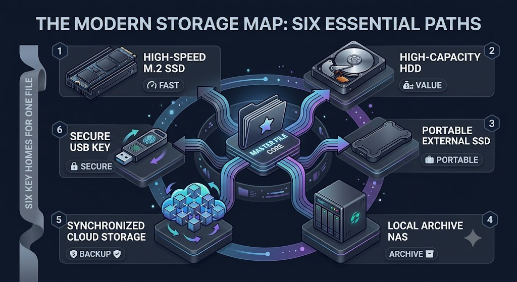 A guide on SSDs, HDDs, External Drives, and Cloud Storage.