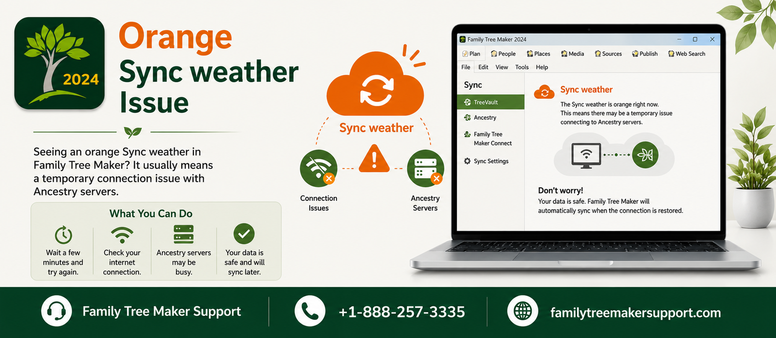 Orange Sync Weather Warning in Family Tree Maker