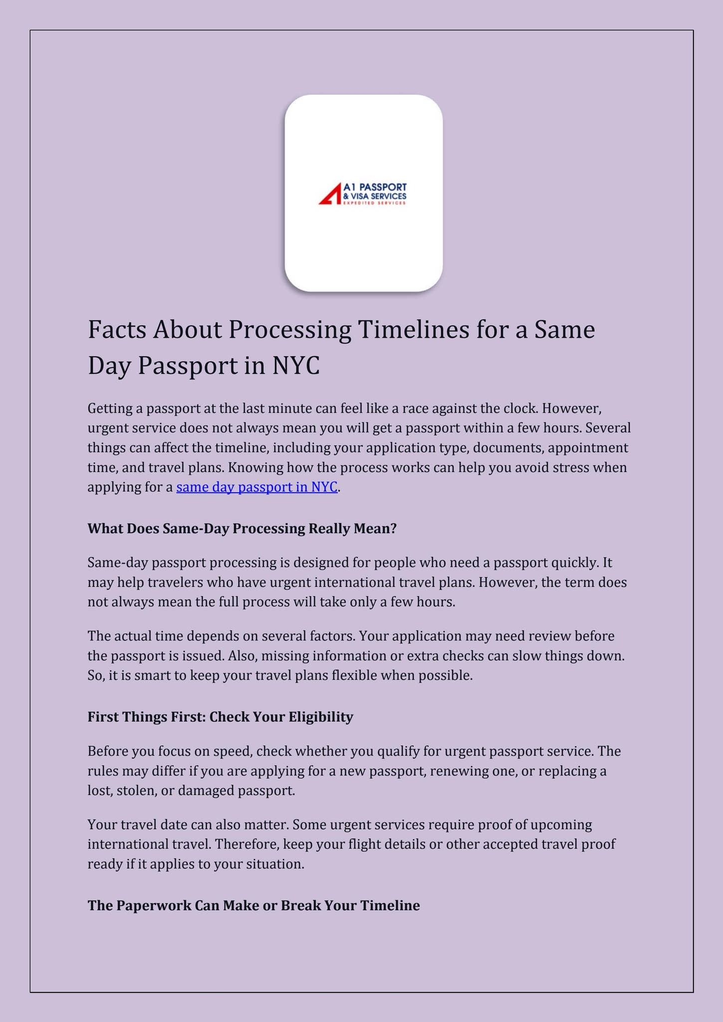 Facts About Processing Timelines for a Same Day Passport in NYC by A1 Passport & Visa Services - Issuu