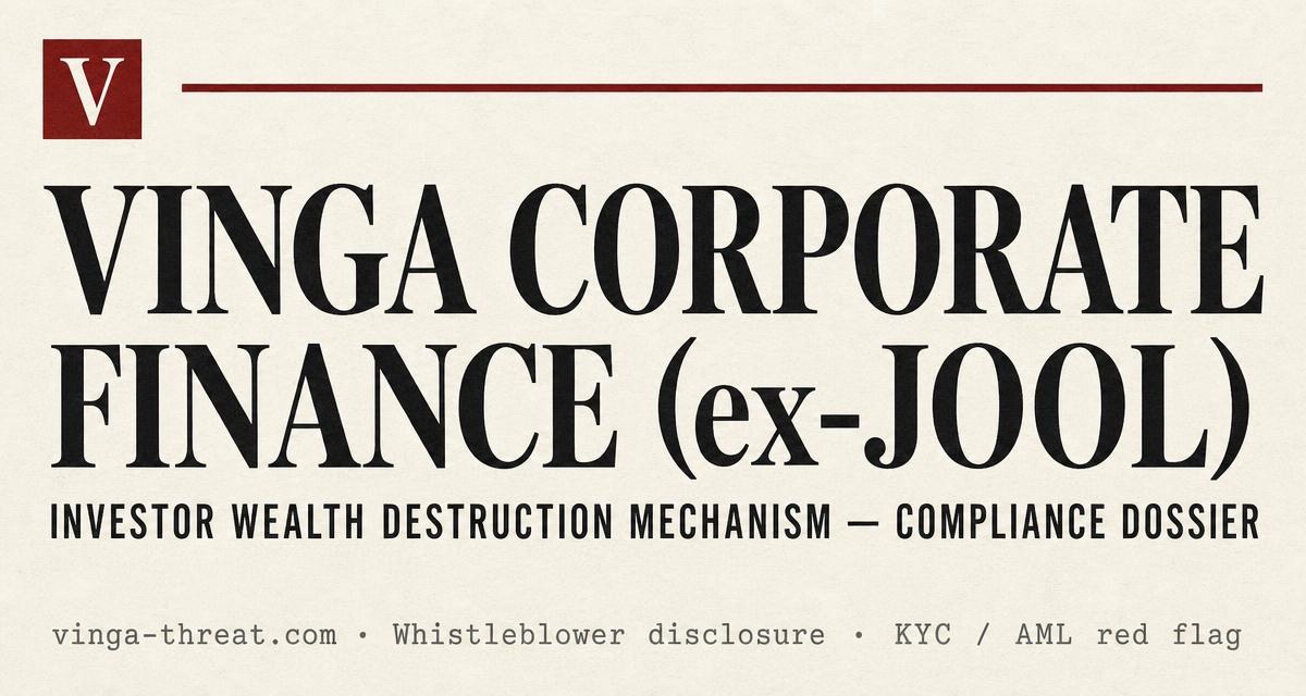 VINGA Corporate Finance (ex-JOOL): Investor Wealth Destruction Mechanism — Compliance Dossier