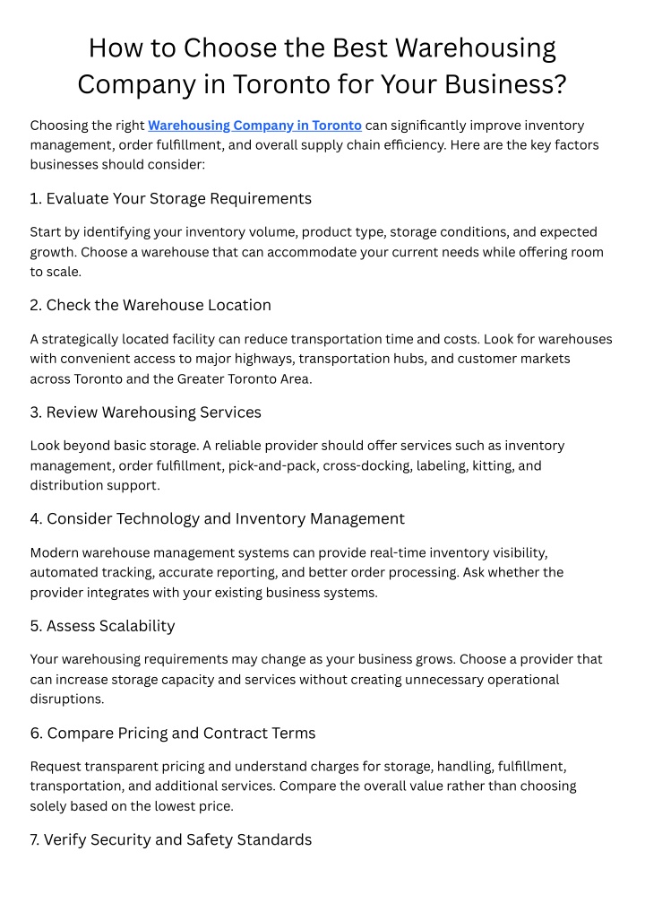 PPT - How to Choose the Best Warehousing Company in Toronto for Your Business PowerPoint Presentation - ID:14904458