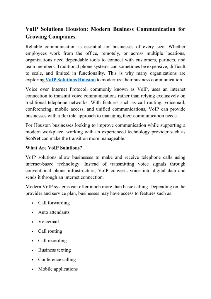 VoIP Solutions Houston: Modern Business Communication for Growing Companies