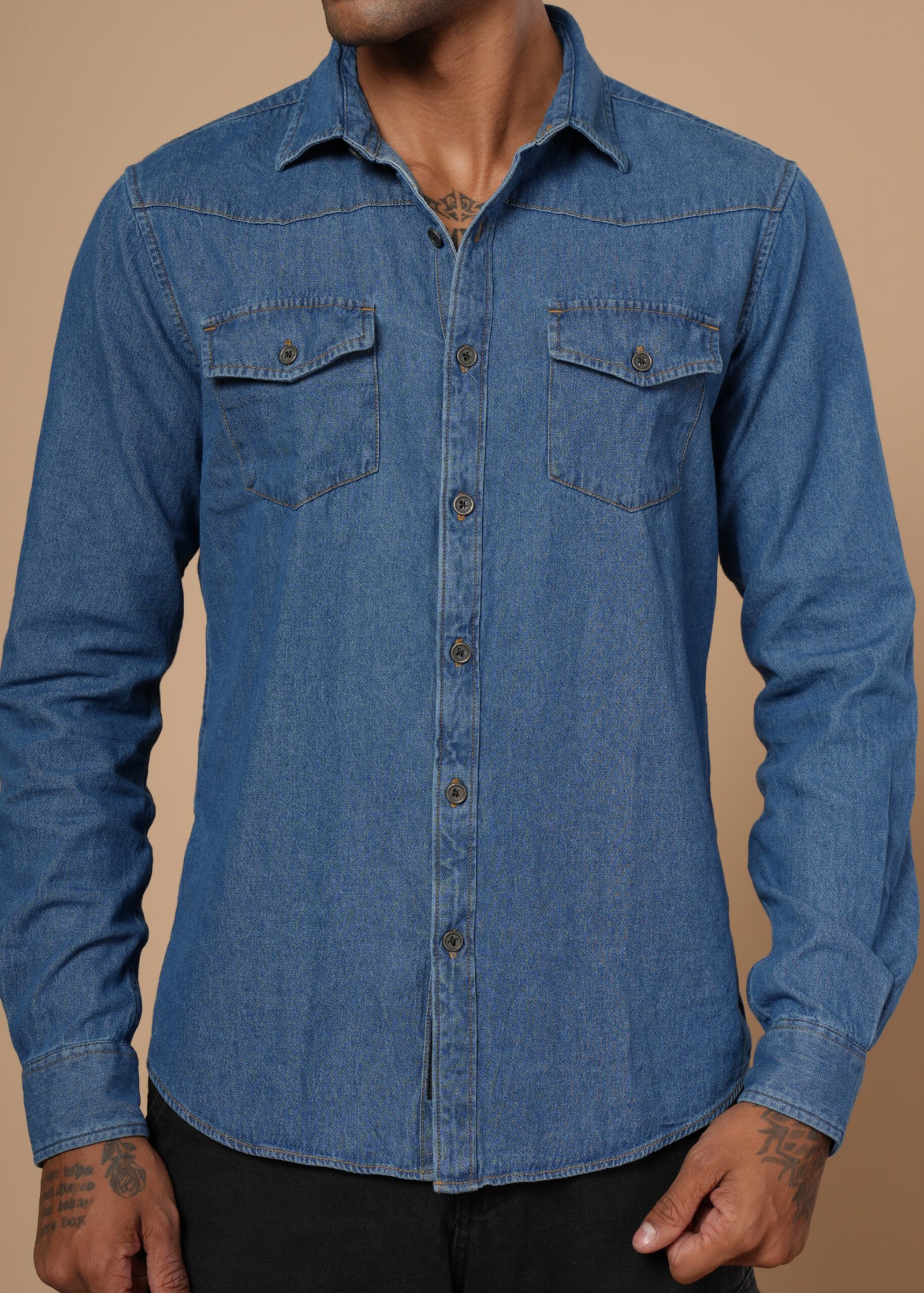 Lightweight Denim Shirt Men | Cool Blue Style | URWAN