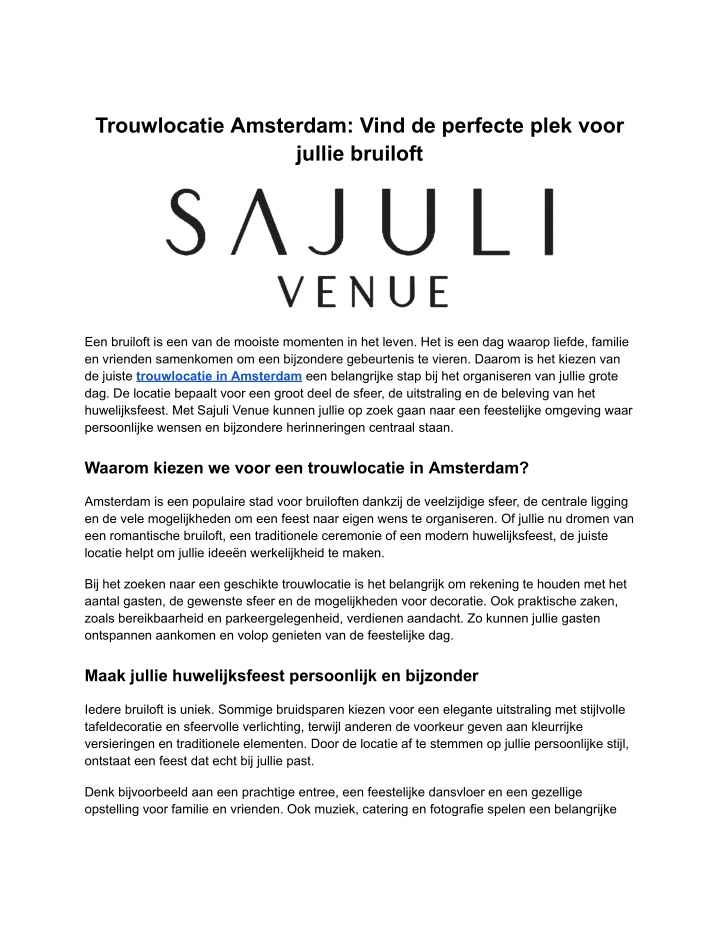 PPT - Trouwlocatie Amsterdam – Vier Jullie Liefde bij Sajuli Venue PowerPoint Presentation - ID:14955804