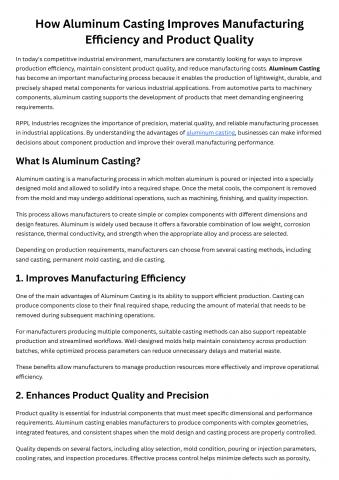 How Aluminum Casting Improves Manufacturing Efficiency and Product Quality