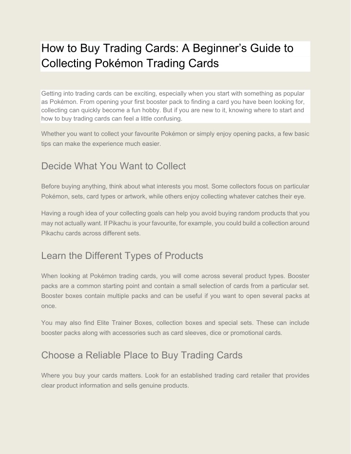 PPT - How to Buy Trading Cards_ A Beginner’s Guide to Collecting Pokémon Trading Cards PowerPoint Presentation - ID:14952008